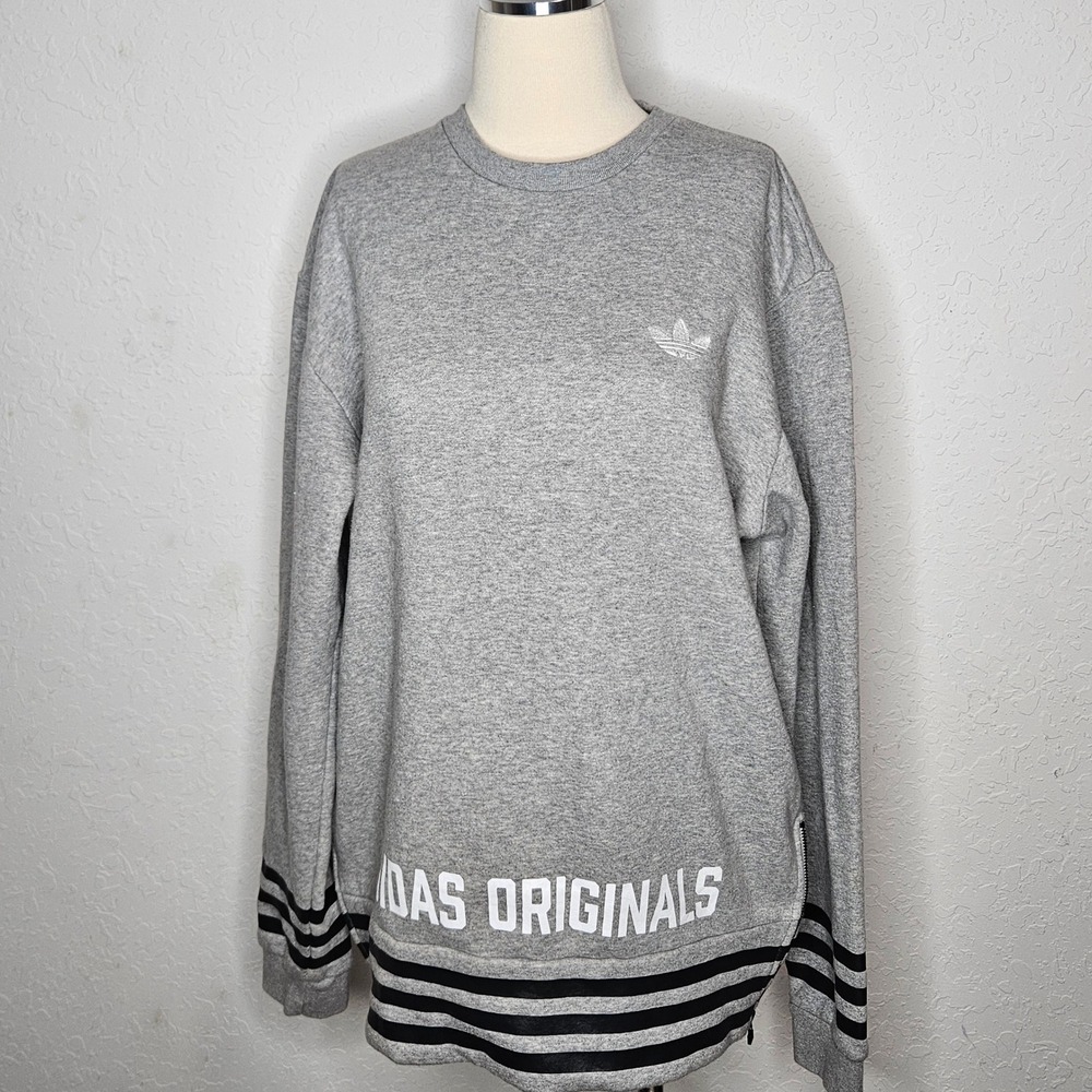 Adidas Originals Gray Trefoil Sweatshirt Side Zip Hem Pullover Women's Medium